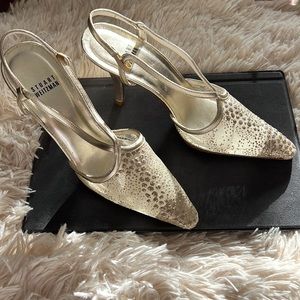STUART WEITZMAN GLITTER SLING BACK HEELS NWOT